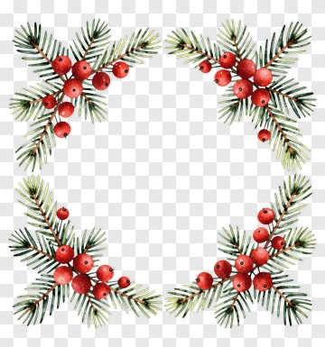 Christmas Pine Branches With Red Berries Frame PNG