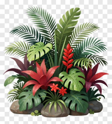 Tropical Plant Arrangement With Colorful Foliage PNG