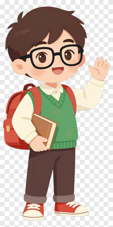 Cartoon Boy Waving With A Backpack And Book PNG