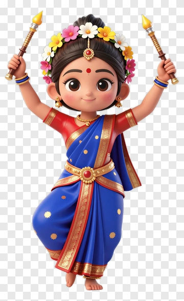 Cartoon Girl Dancing With Traditional Props PNG