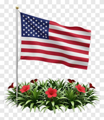 American Flag Surrounded By Flowers PNG