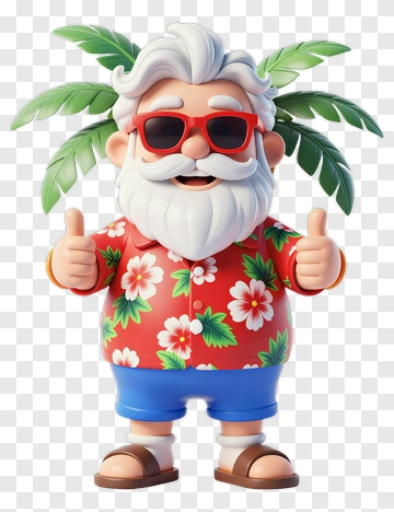 Cartoon Santa Claus With Palm Trees PNG