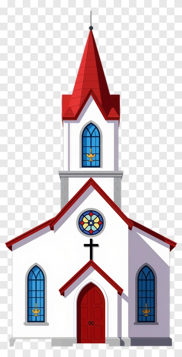 Cartoon Church With Red Roof And Stained Glass Windows PNG