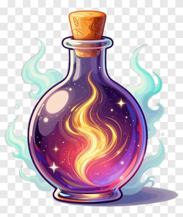 Colorful Potion Bottle With Magical Flames PNG