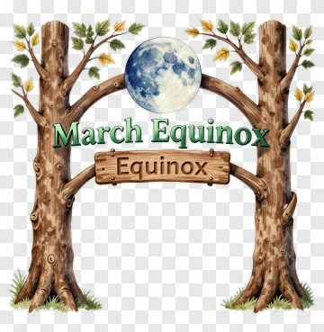 March Equinox Sign With Trees And Moon PNG