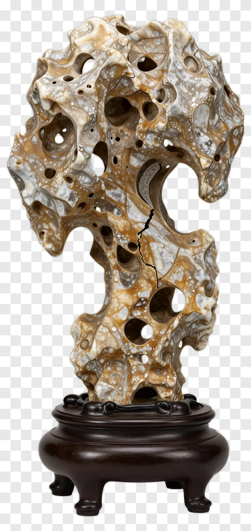 Abstract Stone Sculpture On Wooden Base PNG