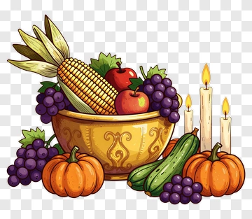 Harvest Basket With Fruits And Candles PNG