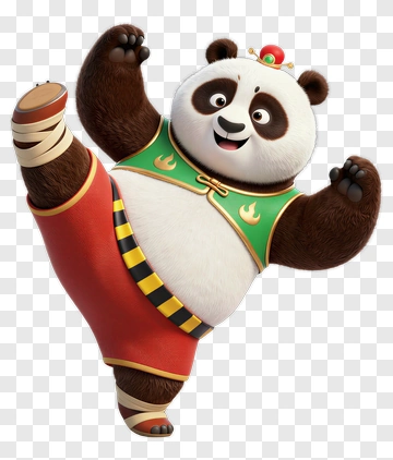 3D Cartoon Panda Kicking Leg PNG