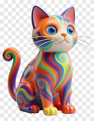 Colorful Cat Figurine PNG