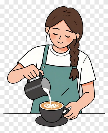 Barista Pouring Milk Into A Coffee Cup PNG