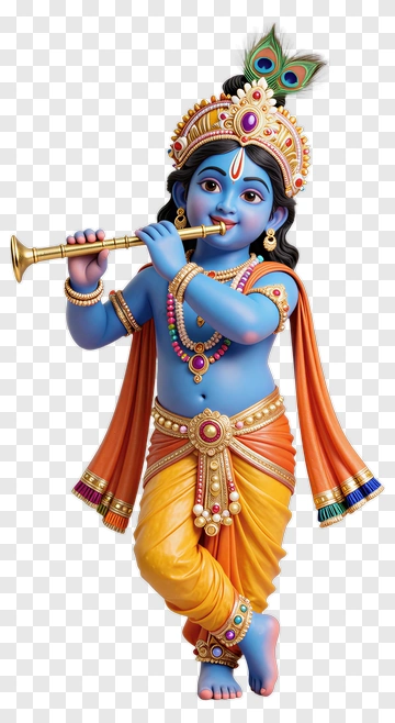 3D Krishna Playing Flute PNG
