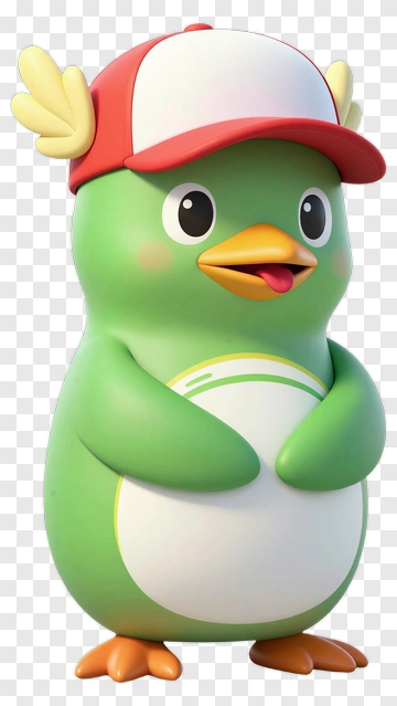 Cartoon Green Penguin Wearing A Red Cap PNG
