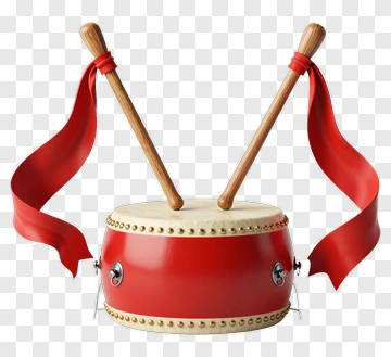 Red Drum With Sticks And Ribbons PNG