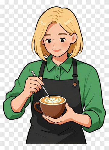 Barista Preparing Latte Art PNG