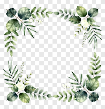 Watercolor Floral Frame With Green Leaves PNG
