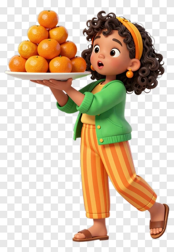 Girl Carrying A Plate Of Oranges PNG