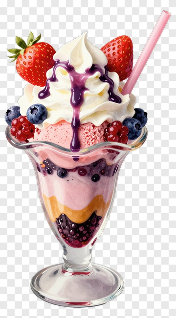 Ice Cream Sundae With Berries And Whipped Cream PNG