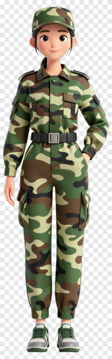 3D Female Soldier In Camouflage Uniform PNG