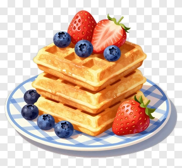 Stack Of Waffles With Strawberries And Blueberries PNG