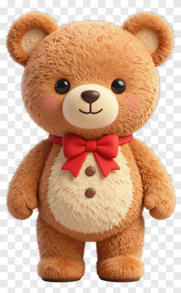 3D Teddy Bear With Red Bowtie PNG