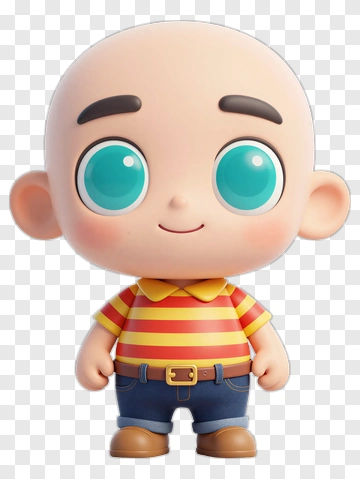Cartoon Boy With Blue Eyes And Striped Shirt PNG