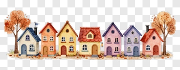 Colorful Row Of Houses With Autumn Trees PNG