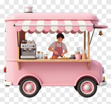 3D Food Truck With Chef Preparing Food PNG