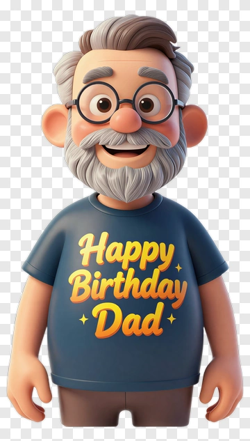 Cartoon Grandfather Wearing Happy Birthday Dad Shirt PNG