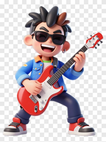 Cartoon Musician Playing Electric Guitar PNG