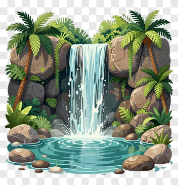 Tropical Waterfall In A Lush Jungle PNG