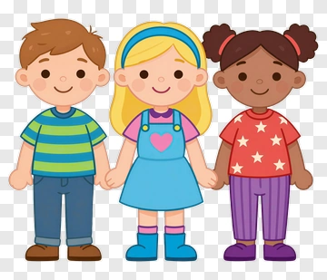 Cartoon Children Holding Hands PNG