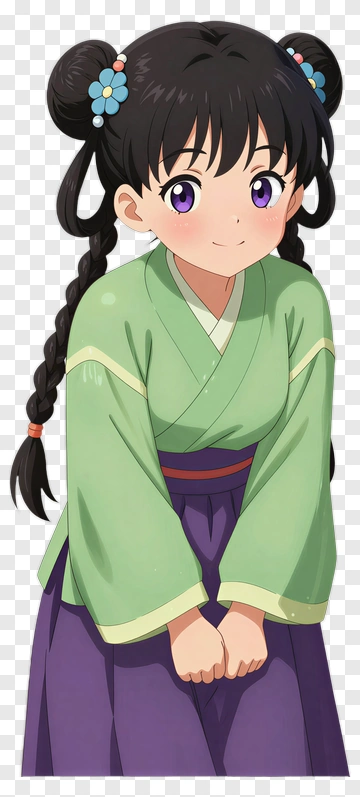 Anime Girl In Traditional Green Kimono PNG