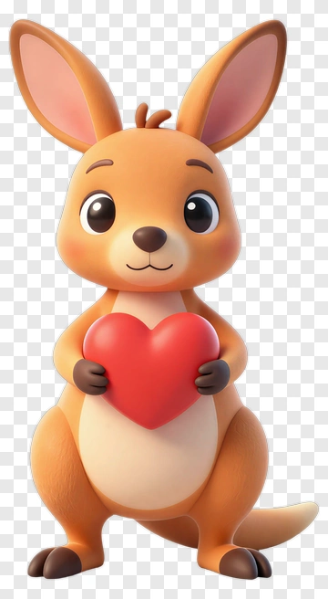 3D Kangaroo Holding A Heart PNG