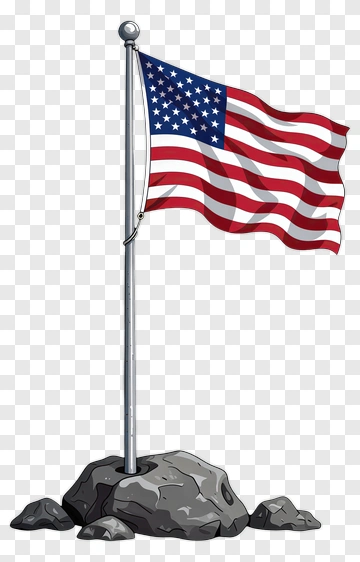 American Flag On A Rock Base PNG