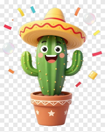 Cartoon Cactus Wearing A Sombrero PNG