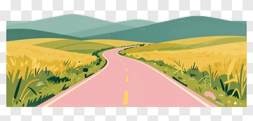 Curvy Road Through A Yellow Field PNG