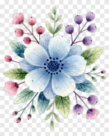 Watercolor Blue Flower Bouquet PNG