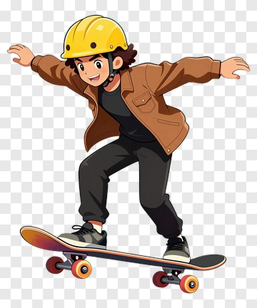 Cartoon Skateboarder Performing A Trick PNG