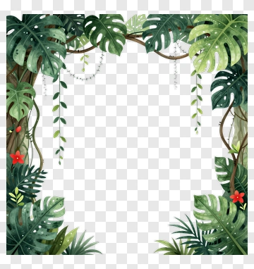 Tropical Leaf Frame With Red Flowers PNG