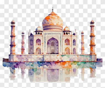 Watercolor Taj Mahal Reflection PNG