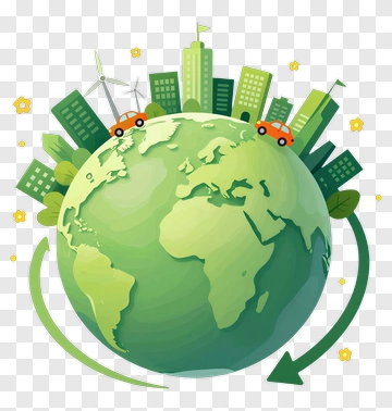 Eco-Friendly Earth With Green Cityscape And Cars PNG