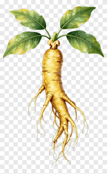 Ginseng Root With Green Leaves PNG