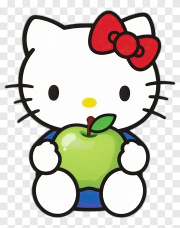 Hello Kitty Holding A Green Apple PNG