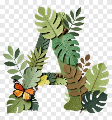 Leafy Letter A With Butterfly PNG