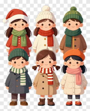 Cartoon Children In Winter Clothing PNG
