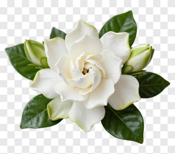 White Gardenia Flower With Green Leaves PNG