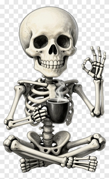 Cartoon Skeleton Holding A Coffee Cup PNG