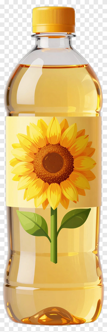 Sunflower Oil Bottle With Floral Design PNG