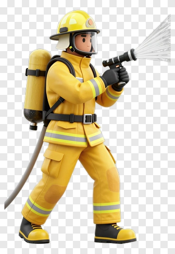 3D Firefighter Using A Hose PNG