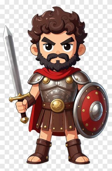 Cartoon Warrior Holding A Sword And Shield PNG